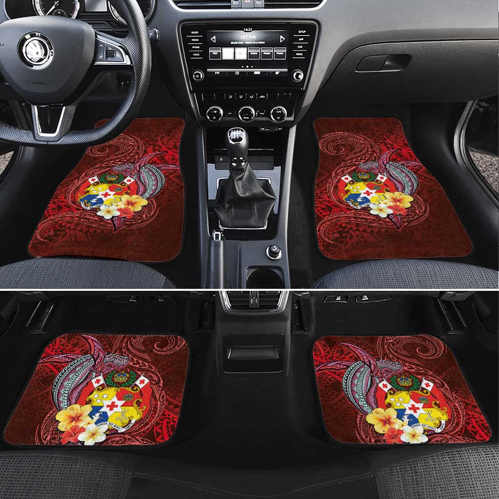 Tonga Humpback Whale Car Mats National Seal with Hibiscus and Polynesian Tattoo LT03 Set 4pcs Red - Polynesian Pride
