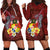 Tonga Humpback Whale Hoodie Dress National Seal with Hibiscus and Polynesian Tattoo