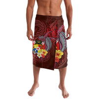 Tonga Humpback Whale Lavalava National Seal with Hibiscus and Polynesian Tattoo LT03 Red - Polynesian Pride