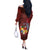 Tonga Humpback Whale Off The Shoulder Long Sleeve Dress National Seal with Hibiscus and Polynesian Tattoo