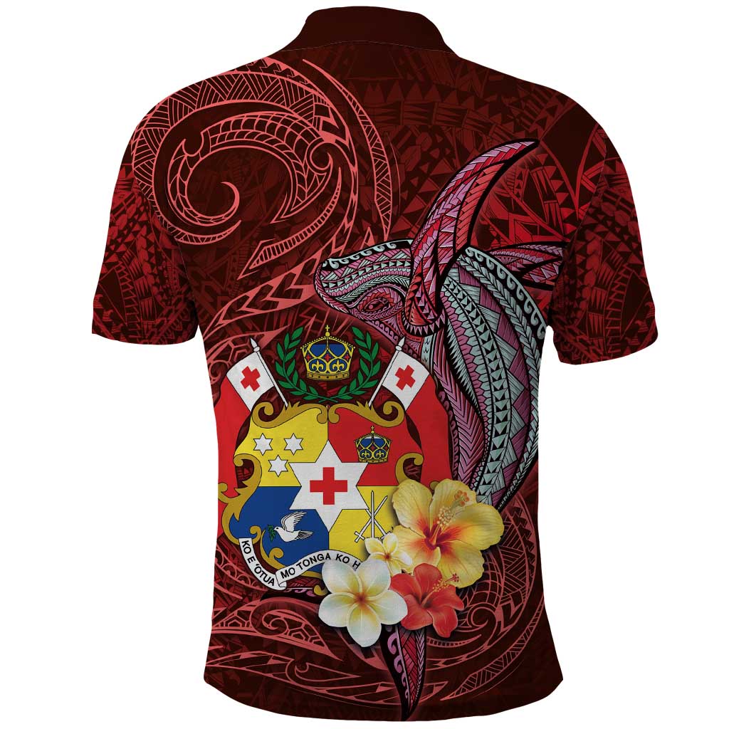 Tonga Humpback Whale Polo Shirt National Seal with Hibiscus and Polynesian Tattoo LT03 - Polynesian Pride