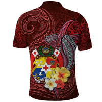 Tonga Humpback Whale Polo Shirt National Seal with Hibiscus and Polynesian Tattoo LT03 - Polynesian Pride