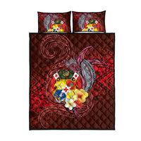 Tonga Humpback Whale Quilt Bed Set National Seal with Hibiscus and Polynesian Tattoo LT03 - Polynesian Pride