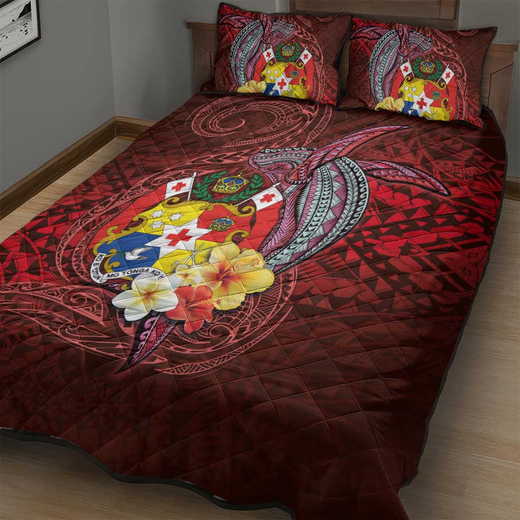 Tonga Humpback Whale Quilt Bed Set National Seal with Hibiscus and Polynesian Tattoo LT03 - Polynesian Pride