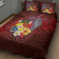 Tonga Humpback Whale Quilt Bed Set National Seal with Hibiscus and Polynesian Tattoo LT03 - Polynesian Pride