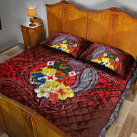 Tonga Humpback Whale Quilt Bed Set National Seal with Hibiscus and Polynesian Tattoo LT03 - Polynesian Pride