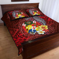 Tonga Humpback Whale Quilt Bed Set National Seal with Hibiscus and Polynesian Tattoo LT03 - Polynesian Pride