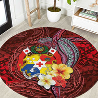 Tonga Humpback Whale Round Carpet National Seal with Hibiscus and Polynesian Tattoo LT03 Red - Polynesian Pride