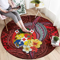 Tonga Humpback Whale Round Carpet National Seal with Hibiscus and Polynesian Tattoo LT03 - Polynesian Pride