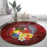 Tonga Humpback Whale Round Carpet National Seal with Hibiscus and Polynesian Tattoo LT03 - Polynesian Pride