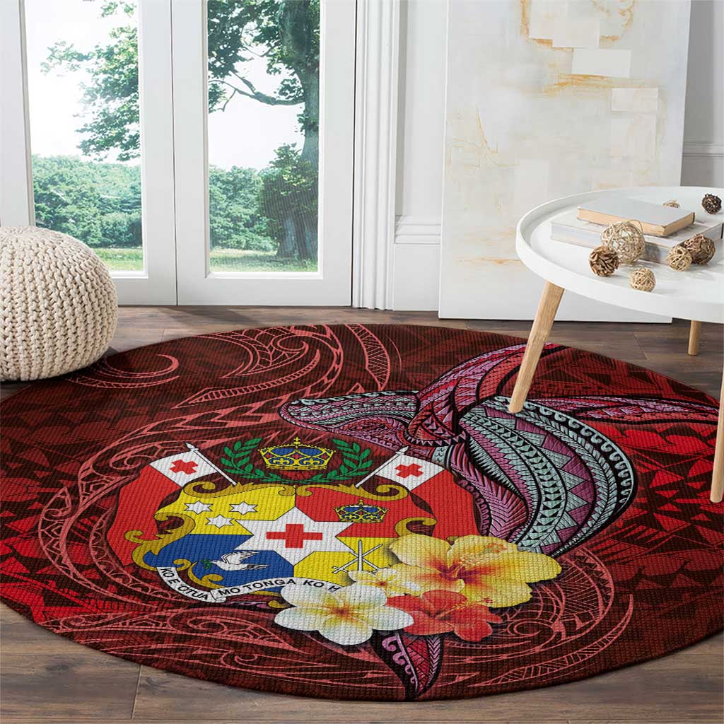 Tonga Humpback Whale Round Carpet National Seal with Hibiscus and Polynesian Tattoo LT03 - Polynesian Pride