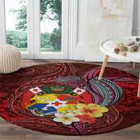 Tonga Humpback Whale Round Carpet National Seal with Hibiscus and Polynesian Tattoo LT03 - Polynesian Pride