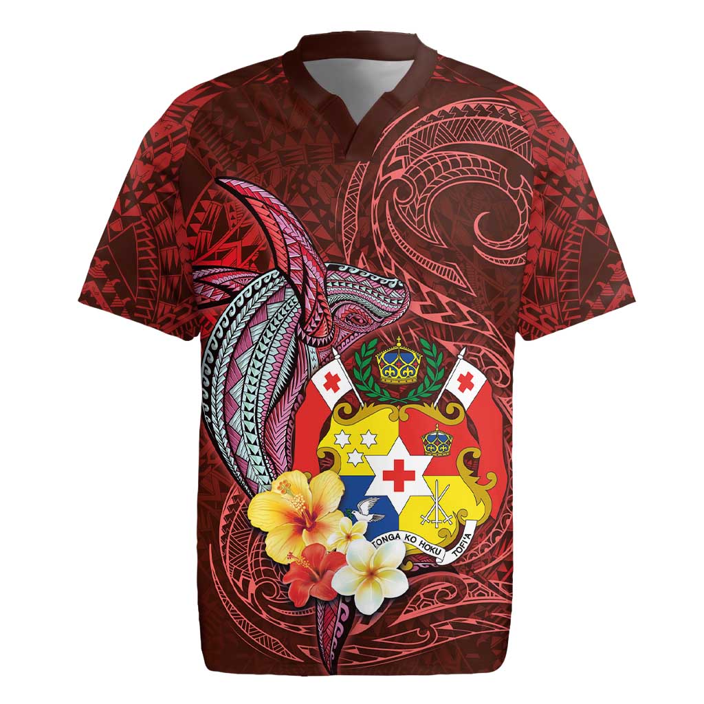 Tonga Humpback Whale Rugby Jersey National Seal with Hibiscus and Polynesian Tattoo LT03 Red - Polynesian Pride