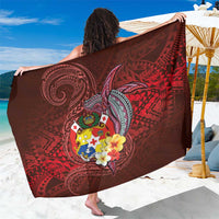 Tonga Humpback Whale Sarong National Seal with Hibiscus and Polynesian Tattoo LT03 One Size 44 x 66 inches Red - Polynesian Pride