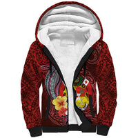 Tonga Humpback Whale Sherpa Hoodie National Seal with Hibiscus and Polynesian Tattoo LT03 Unisex Red - Polynesian Pride