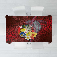Tonga Humpback Whale Tablecloth National Seal with Hibiscus and Polynesian Tattoo LT03 Red - Polynesian Pride