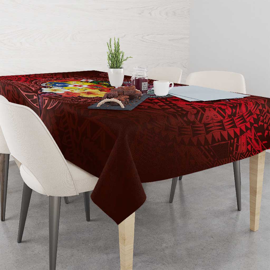 Tonga Humpback Whale Tablecloth National Seal with Hibiscus and Polynesian Tattoo LT03 - Polynesian Pride