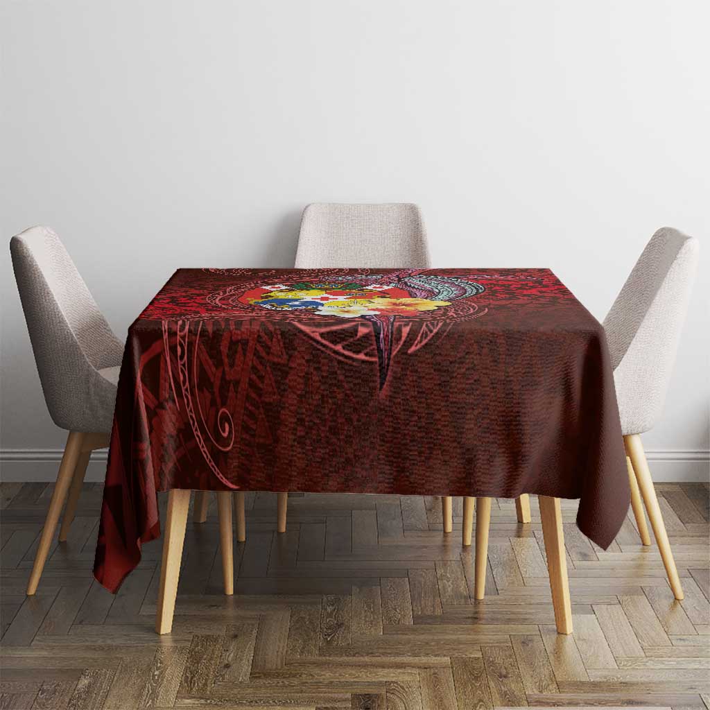 Tonga Humpback Whale Tablecloth National Seal with Hibiscus and Polynesian Tattoo LT03 - Polynesian Pride