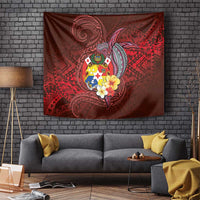 Tonga Humpback Whale Tapestry National Seal with Hibiscus and Polynesian Tattoo LT03 - Polynesian Pride