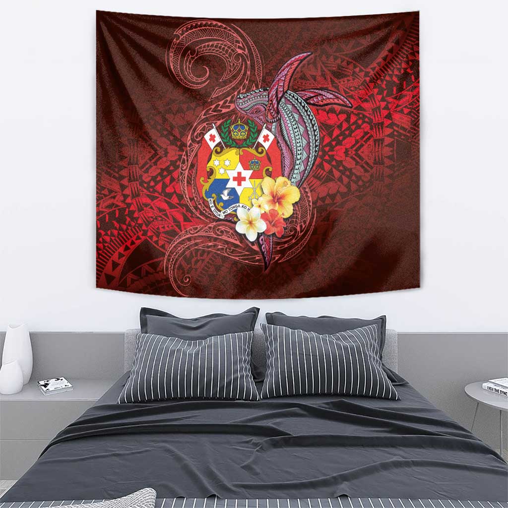 Tonga Humpback Whale Tapestry National Seal with Hibiscus and Polynesian Tattoo LT03 - Polynesian Pride