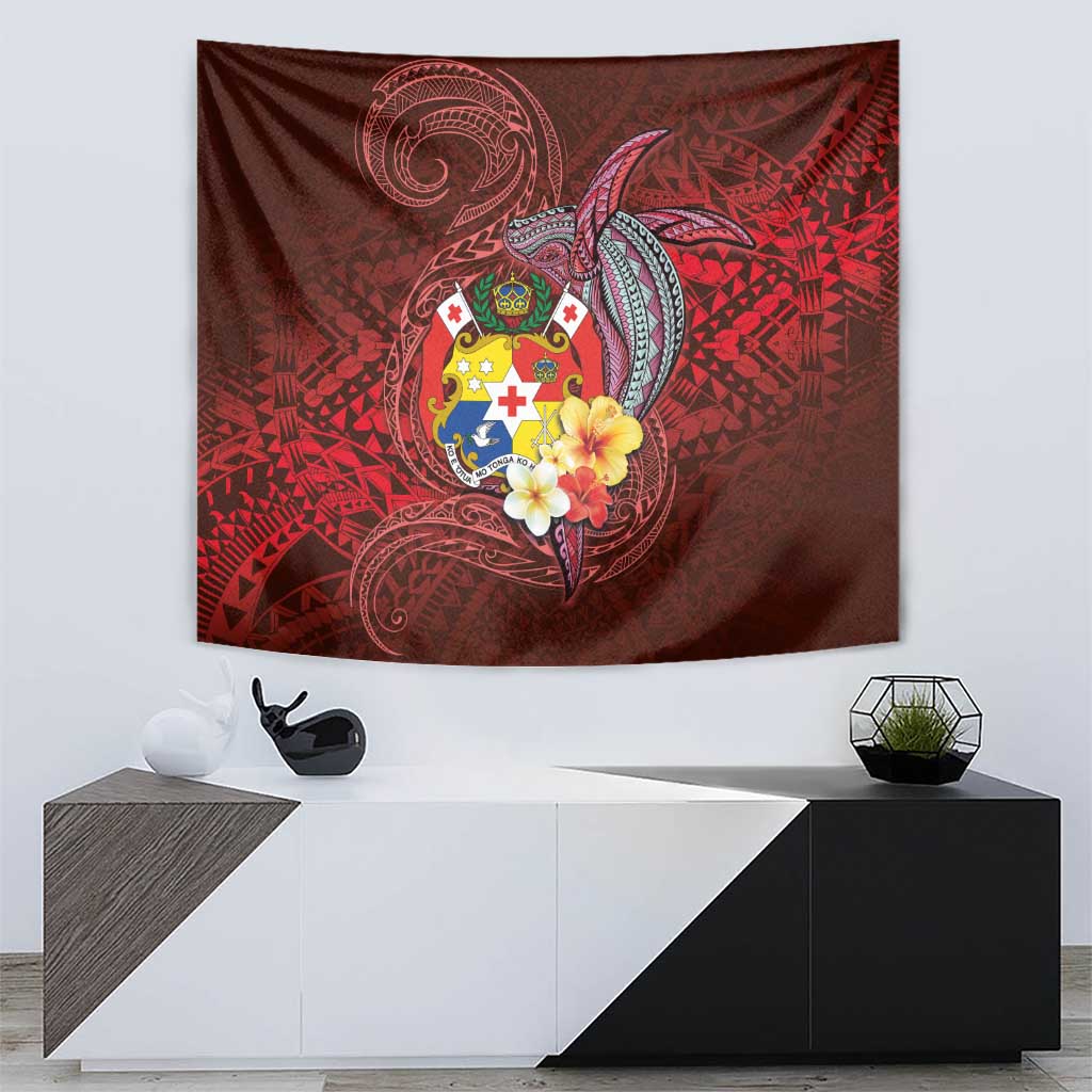 Tonga Humpback Whale Tapestry National Seal with Hibiscus and Polynesian Tattoo LT03 - Polynesian Pride
