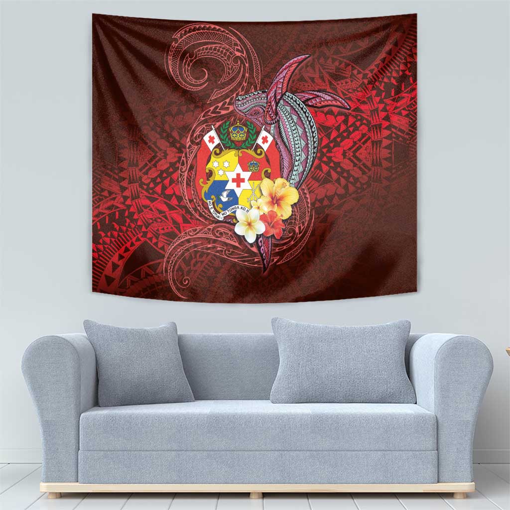 Tonga Humpback Whale Tapestry National Seal with Hibiscus and Polynesian Tattoo LT03 - Polynesian Pride