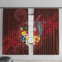 Tonga Humpback Whale Window Curtain National Seal with Hibiscus and Polynesian Tattoo LT03 With Hooks Red - Polynesian Pride
