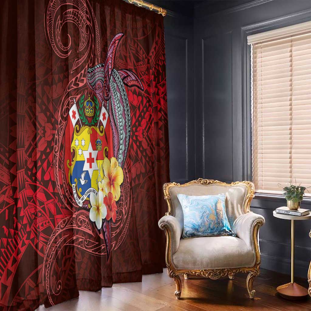 Tonga Humpback Whale Window Curtain National Seal with Hibiscus and Polynesian Tattoo LT03 - Polynesian Pride