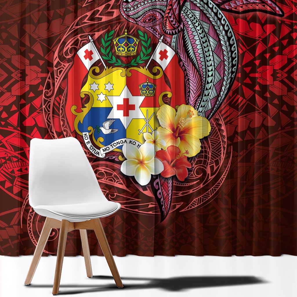 Tonga Humpback Whale Window Curtain National Seal with Hibiscus and Polynesian Tattoo LT03 - Polynesian Pride