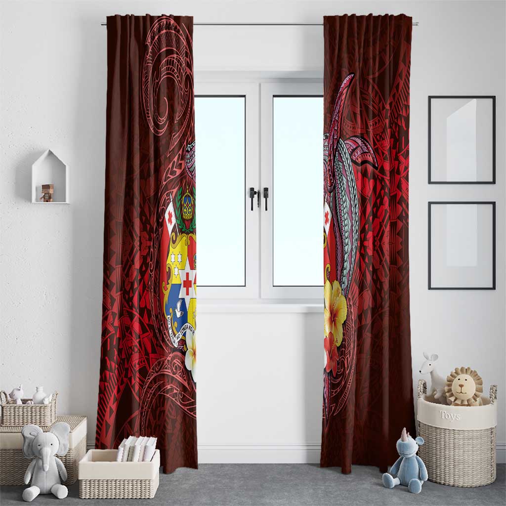 Tonga Humpback Whale Window Curtain National Seal with Hibiscus and Polynesian Tattoo LT03 - Polynesian Pride