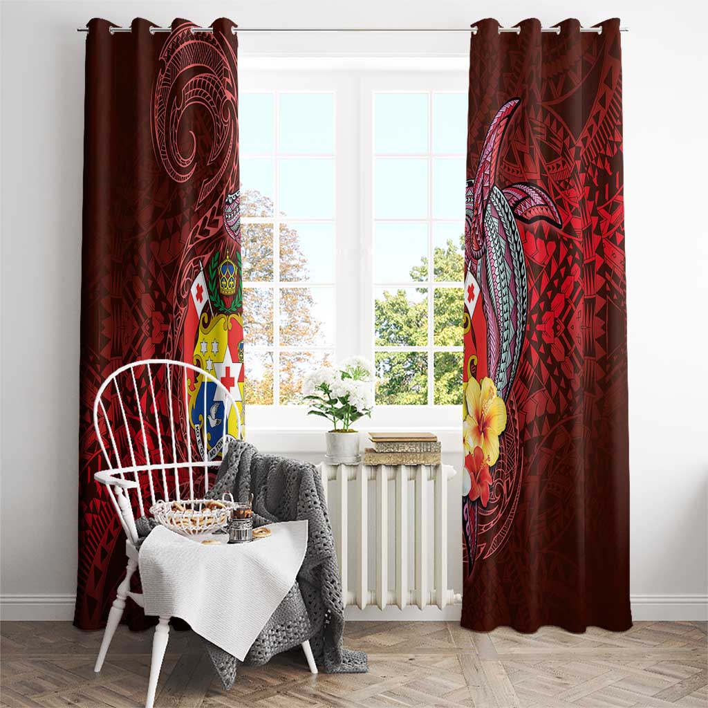 Tonga Humpback Whale Window Curtain National Seal with Hibiscus and Polynesian Tattoo LT03 - Polynesian Pride