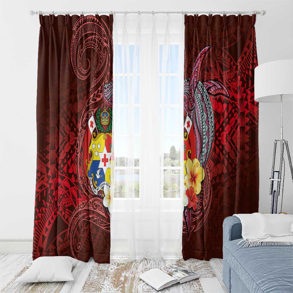 Tonga Humpback Whale Window Curtain National Seal with Hibiscus and Polynesian Tattoo LT03 - Polynesian Pride