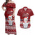 Personalised Palau Christmas Couples Matching Off Shoulder Maxi Dress and Hawaiian Shirt Snowman and Palau Coat of Arms Maori Tribal Xmas Style LT03 Red - Polynesian Pride