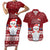 Personalised Palau Christmas Couples Matching Short Sleeve Bodycon Dress and Hawaiian Shirt Snowman and Palau Coat of Arms Maori Tribal Xmas Style LT03 Red - Polynesian Pride