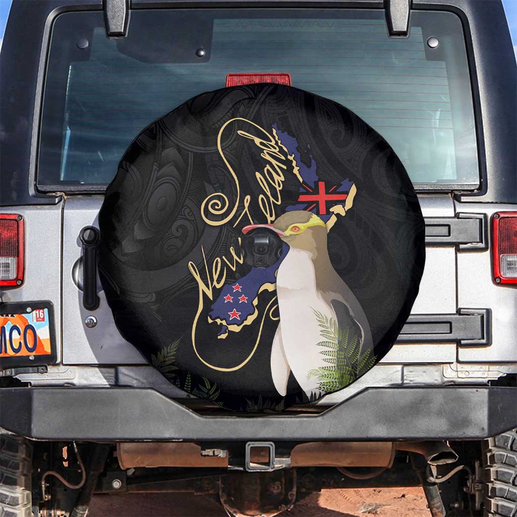 New Zealand Hoiho Spare Tire Cover Maori Art Tattoo and Silver Fern