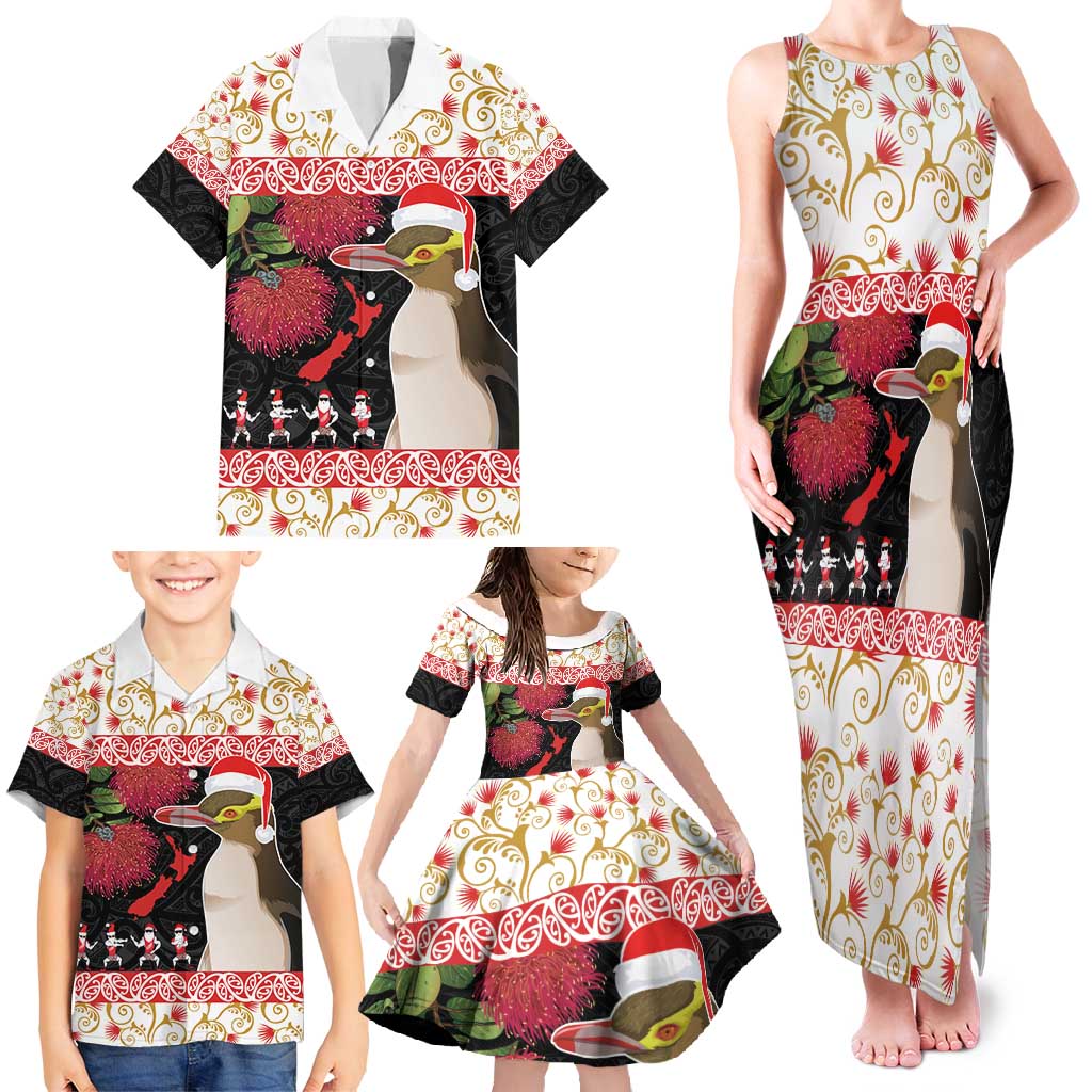 New Zealand Merry Christmas Family Matching Tank Maxi Dress and Hawaiian Shirt Hoiho Xmas - Haka Dance and Pohutukawa