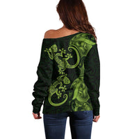 New Zealand Gecko Maori Art Tattoo Off Shoulder Sweater LT03 - Polynesian Pride
