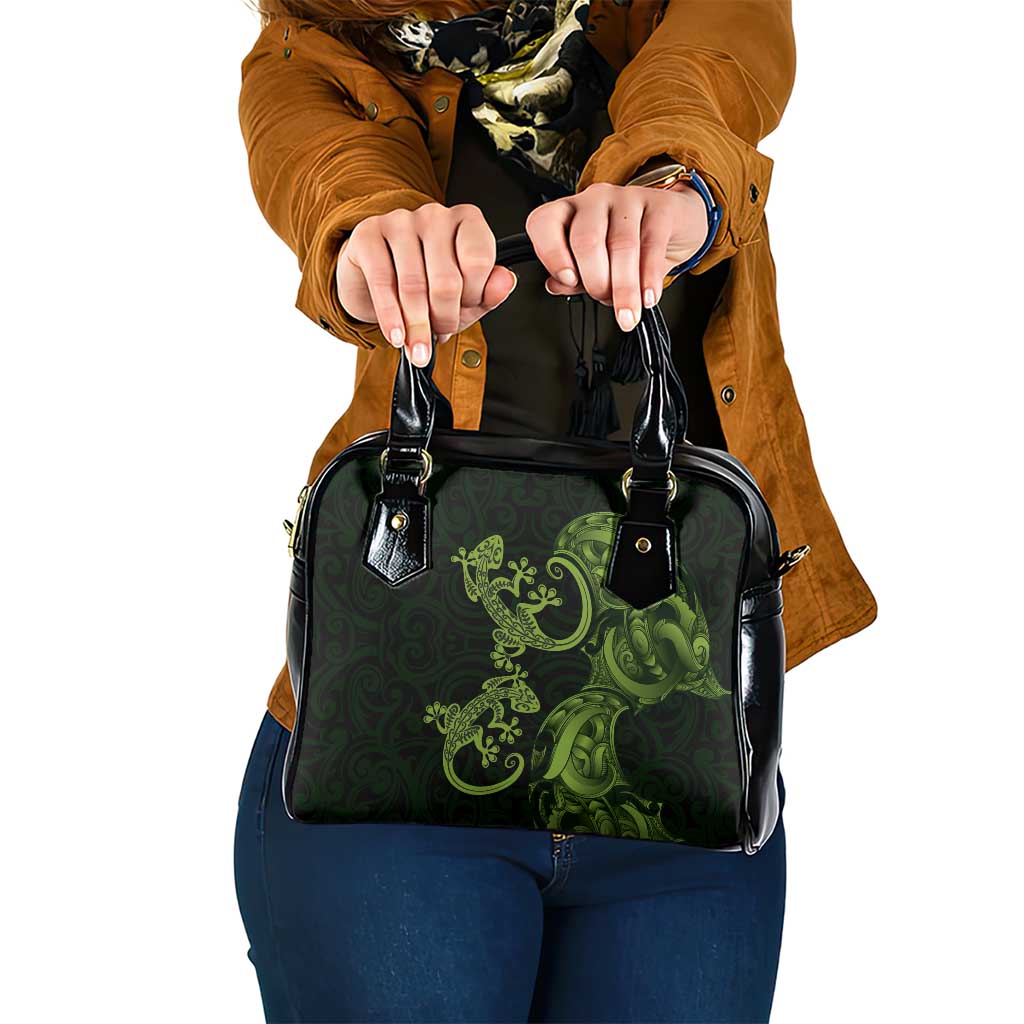 New Zealand Gecko Maori Art Tattoo Shoulder Handbag LT03 One Size Green - Polynesian Pride