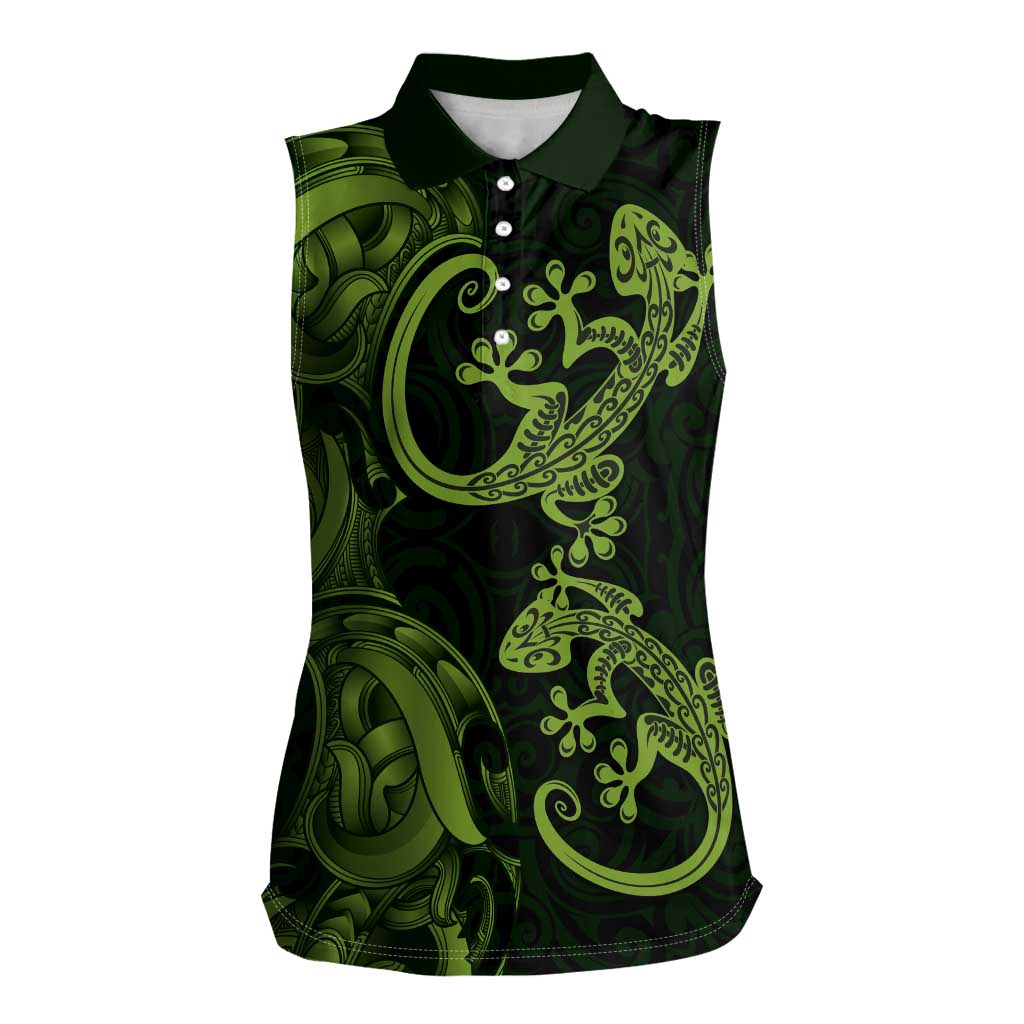 New Zealand Gecko Maori Art Tattoo Women Sleeveless Polo Shirt