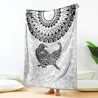 Custom New Zealand Blanket Tui Bird and Koru Circle Mix Silver Fern Pattern LT03 White - Polynesian Pride