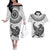 Custom New Zealand Couples Matching Off The Shoulder Long Sleeve Dress and Hawaiian Shirt Tui Bird and Koru Circle Mix Silver Fern Pattern LT03 White - Polynesian Pride