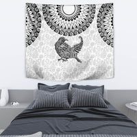 Custom New Zealand Tapestry Tui Bird and Koru Circle Mix Silver Fern Pattern LT03 - Polynesian Pride
