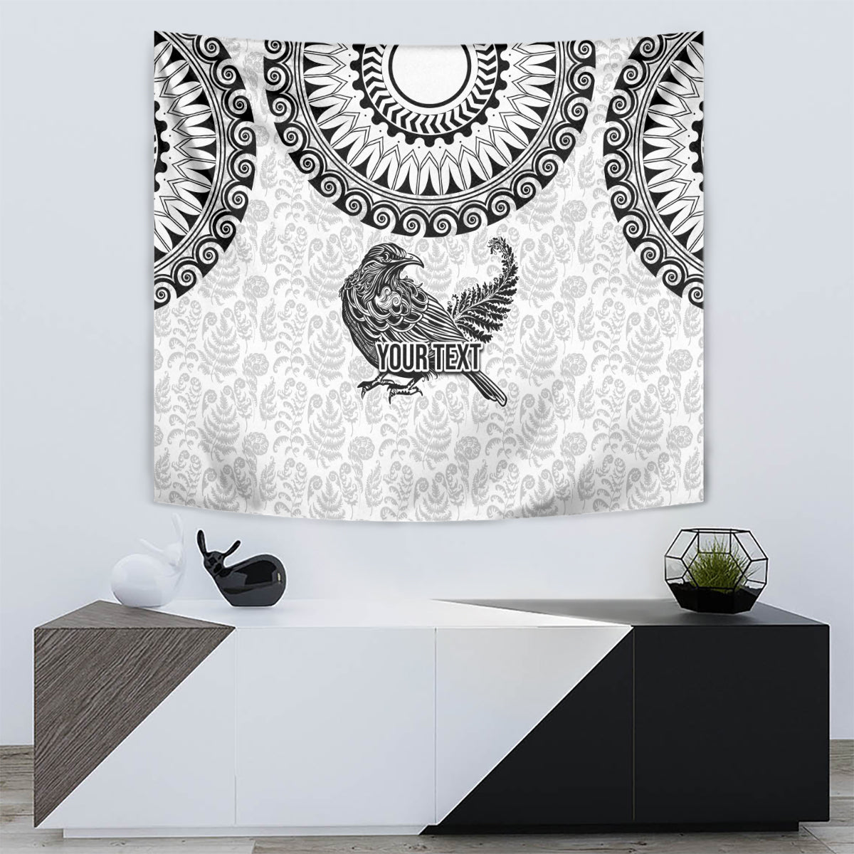 Custom New Zealand Tapestry Tui Bird and Koru Circle Mix Silver Fern Pattern LT03 - Polynesian Pride