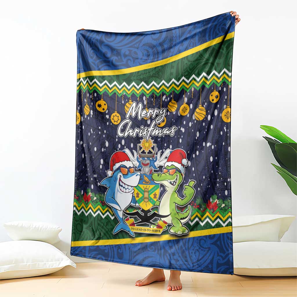 Funny Crocodile and Shark Solomon Islands Christmas Blanket with National Seal Melanesian Pattern LT03 - Polynesian Pride