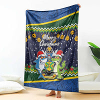 Funny Crocodile and Shark Solomon Islands Christmas Blanket with National Seal Melanesian Pattern LT03 - Polynesian Pride