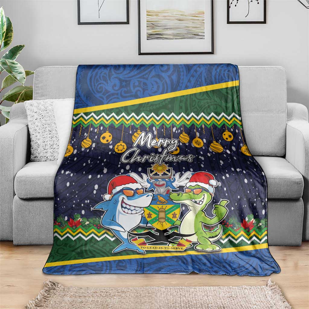 Funny Crocodile and Shark Solomon Islands Christmas Blanket with National Seal Melanesian Pattern LT03 - Polynesian Pride
