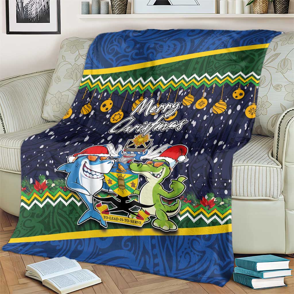 Funny Crocodile and Shark Solomon Islands Christmas Blanket with National Seal Melanesian Pattern LT03 - Polynesian Pride
