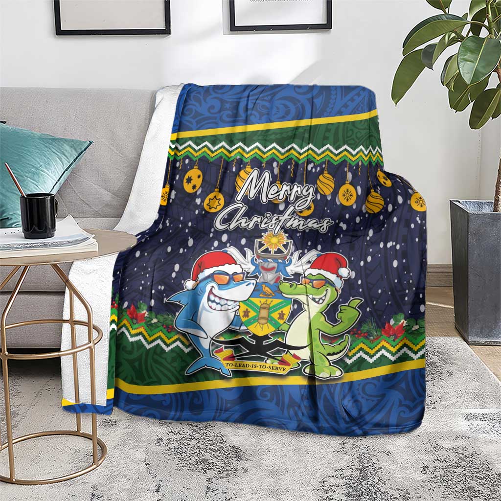Funny Crocodile and Shark Solomon Islands Christmas Blanket with National Seal Melanesian Pattern LT03 - Polynesian Pride