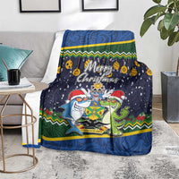 Funny Crocodile and Shark Solomon Islands Christmas Blanket with National Seal Melanesian Pattern LT03 - Polynesian Pride