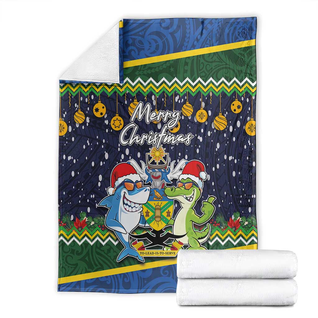 Funny Crocodile and Shark Solomon Islands Christmas Blanket with National Seal Melanesian Pattern LT03 - Polynesian Pride